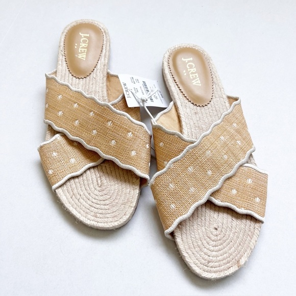 J Crew Scalloped polka-dot slide sandals NEW Womens size 9 slip on - Picture 1 of 6